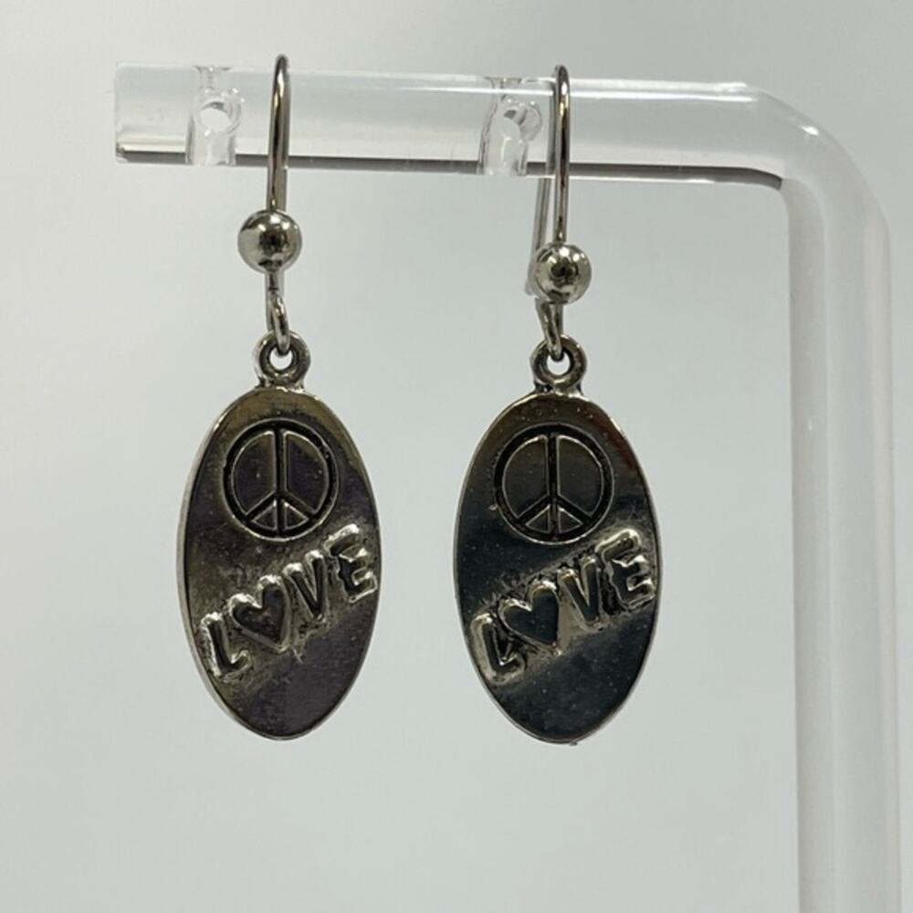 Vintage Silver Pierced Peace Love Earrings